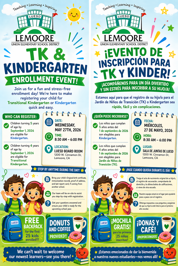 MAY 27TH!!! - TK/KINDER REGISTRATION EVENT 