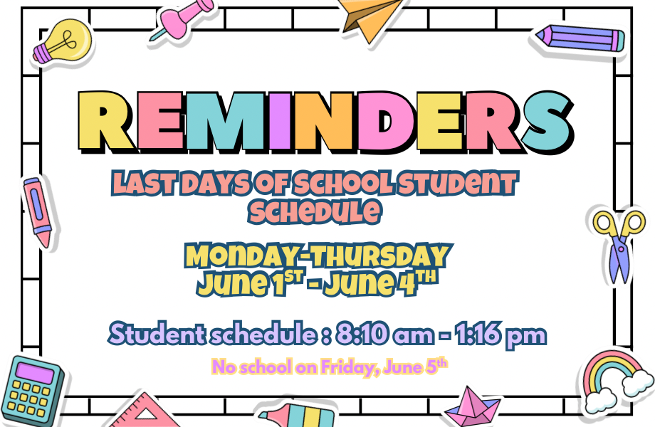 End of the year student schedule 