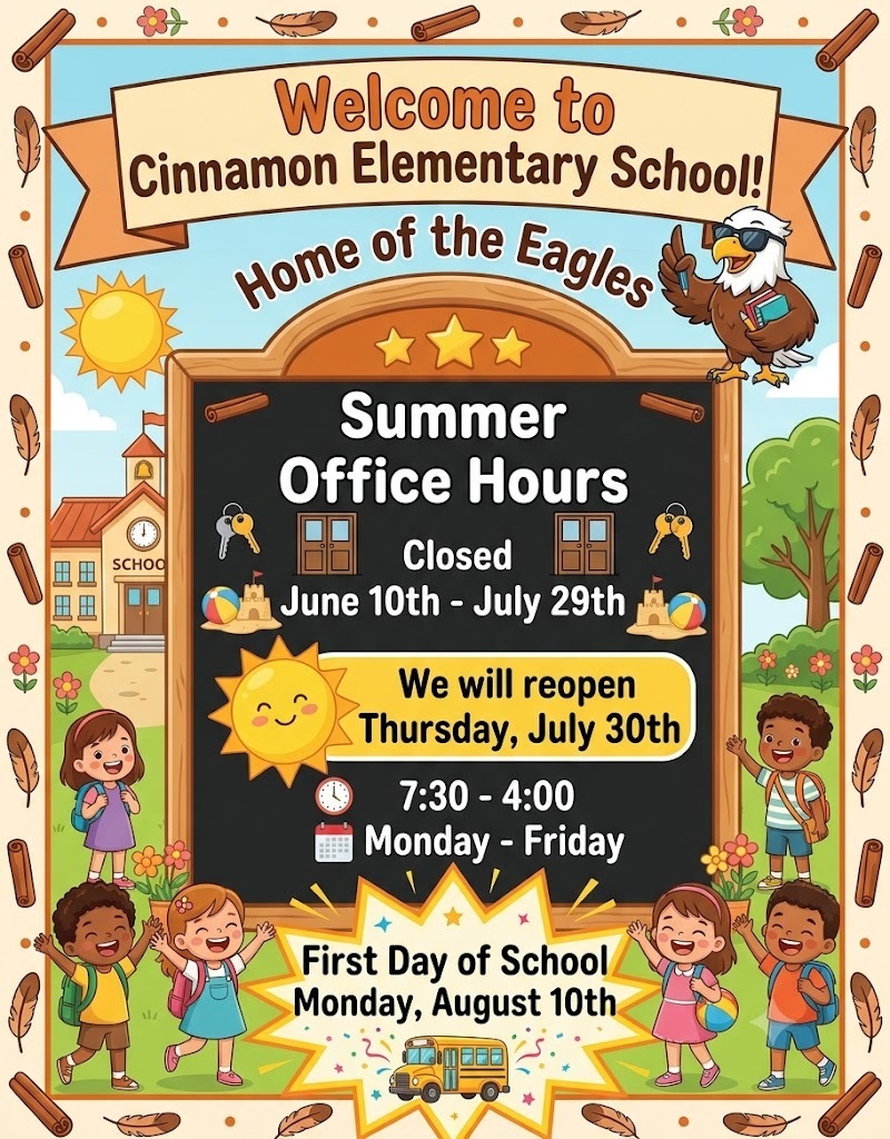 Cinnamon Office reopens this Thursday, July 30th - 7:30 a.m. 4:00 p.m