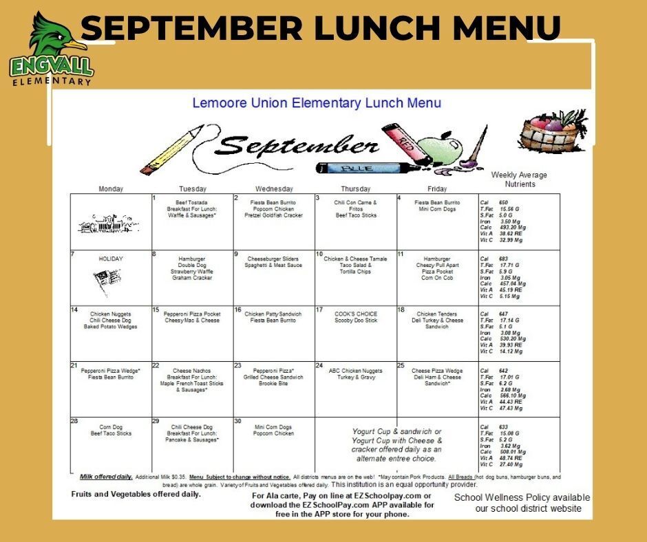September Breakfast/Lunch Menu