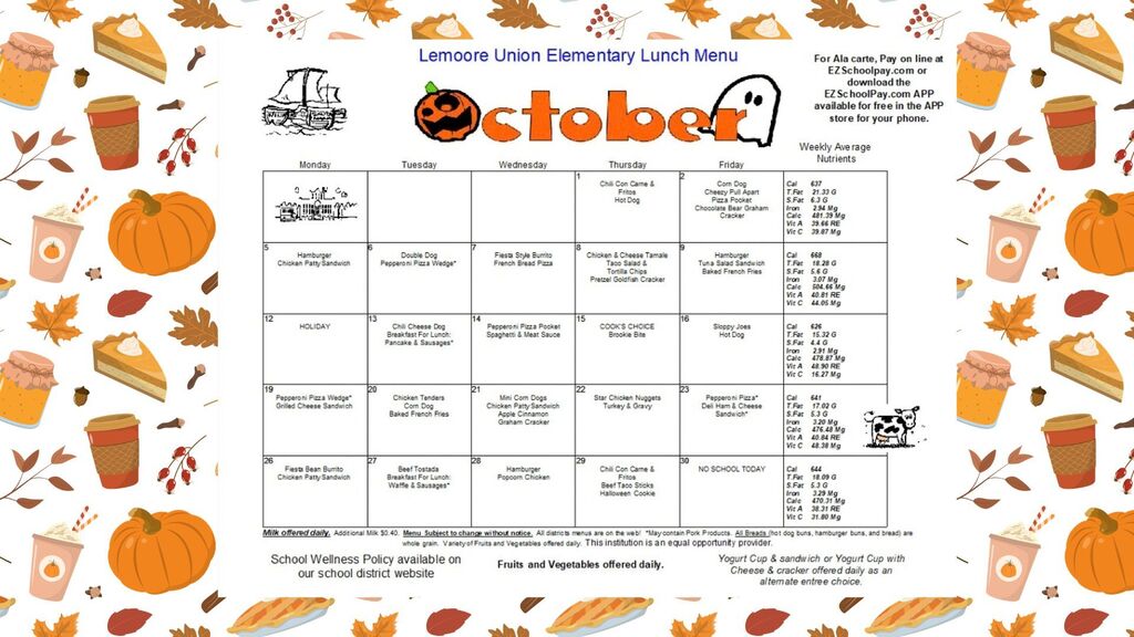 October Breakfast and Lunch Menu!