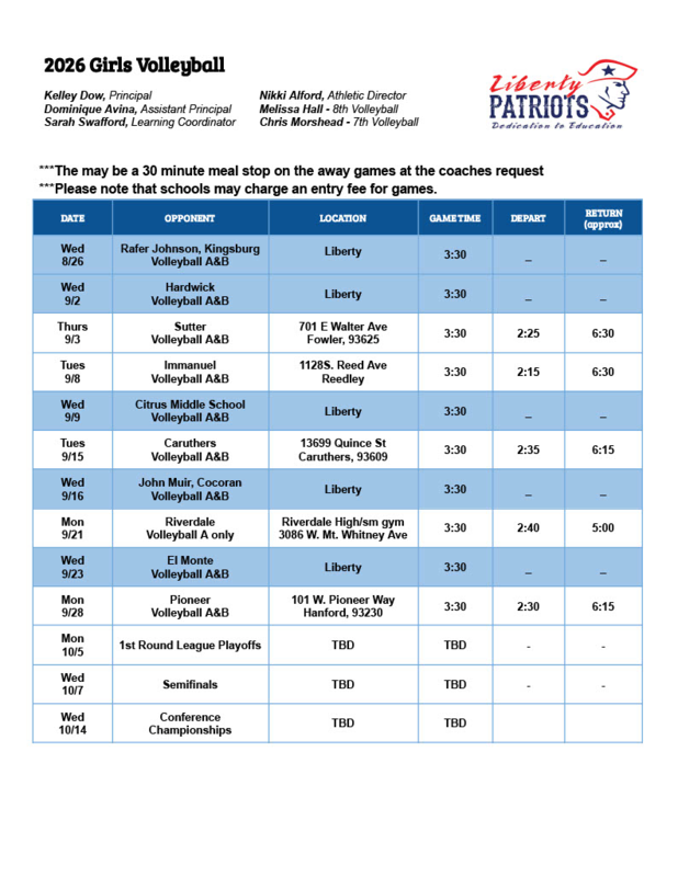 VB Schedule