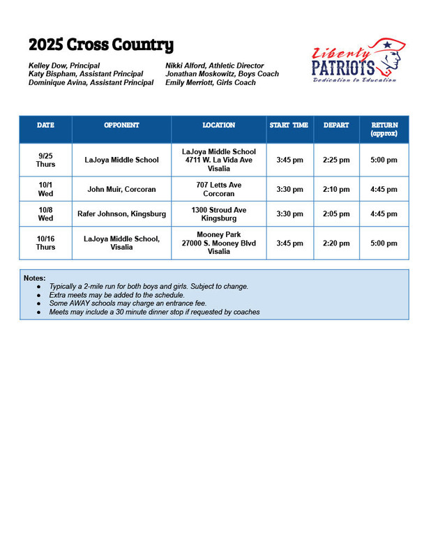 Cross country schedule