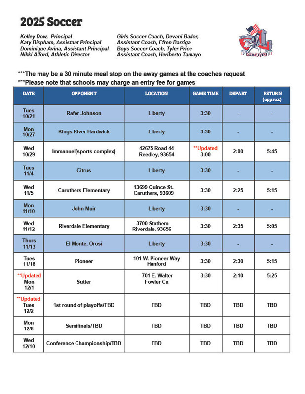 Soccer Schedule Updated