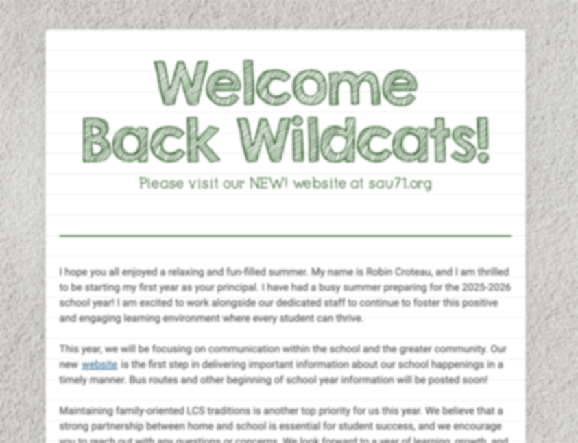Welcome Back Newsletter
