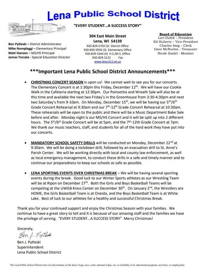 Important LPSD Announcements