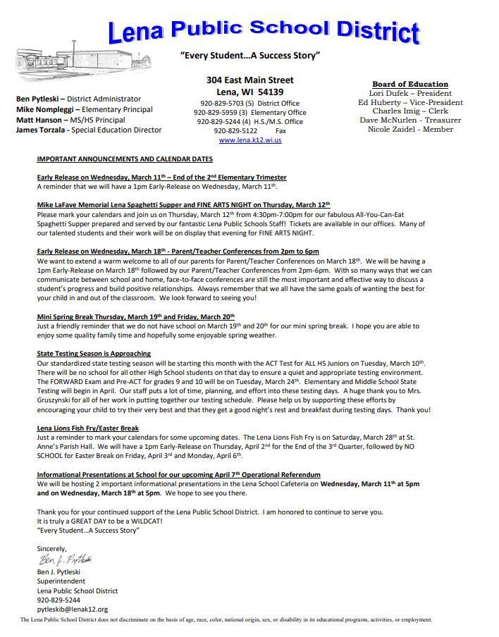 Important Upcoming Dates/School Events