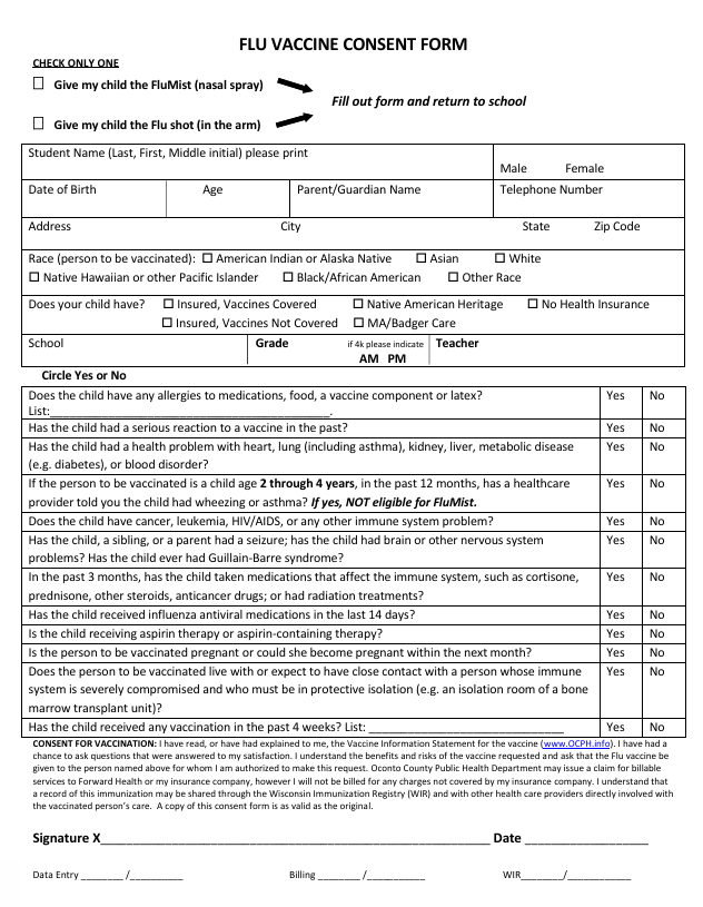 Flu Vaccine Consent Form
