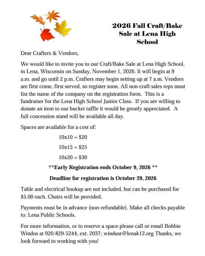 Craft Fair/Bake Sale Details