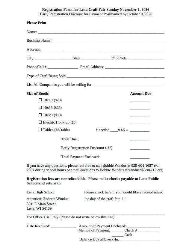 Craft Fair Registration