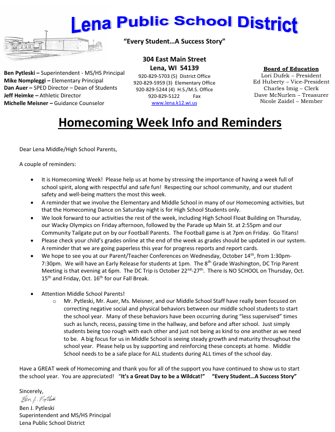 Homecoming Week Info and Reminders