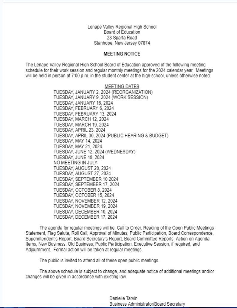2024 Board of Education Meeting Dates
