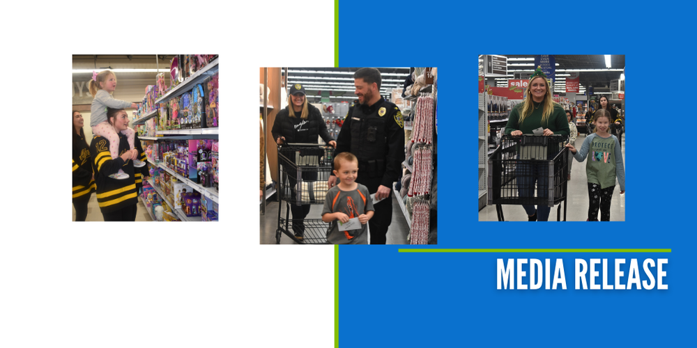 three photos of kids shopping with heroes