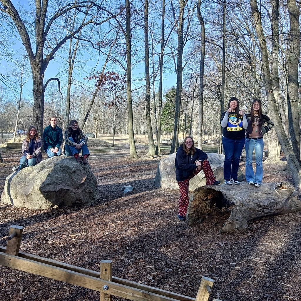Students on rocks and logs