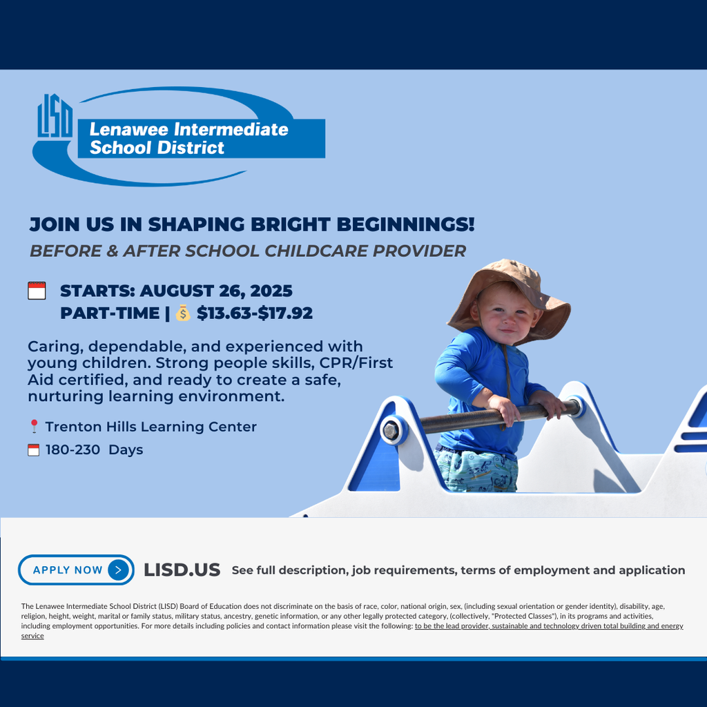 Graphic for a job post for our Before and After School Childcare Provider position