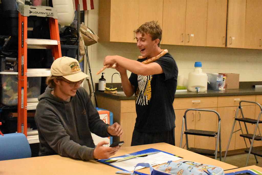 Two students having a laugh