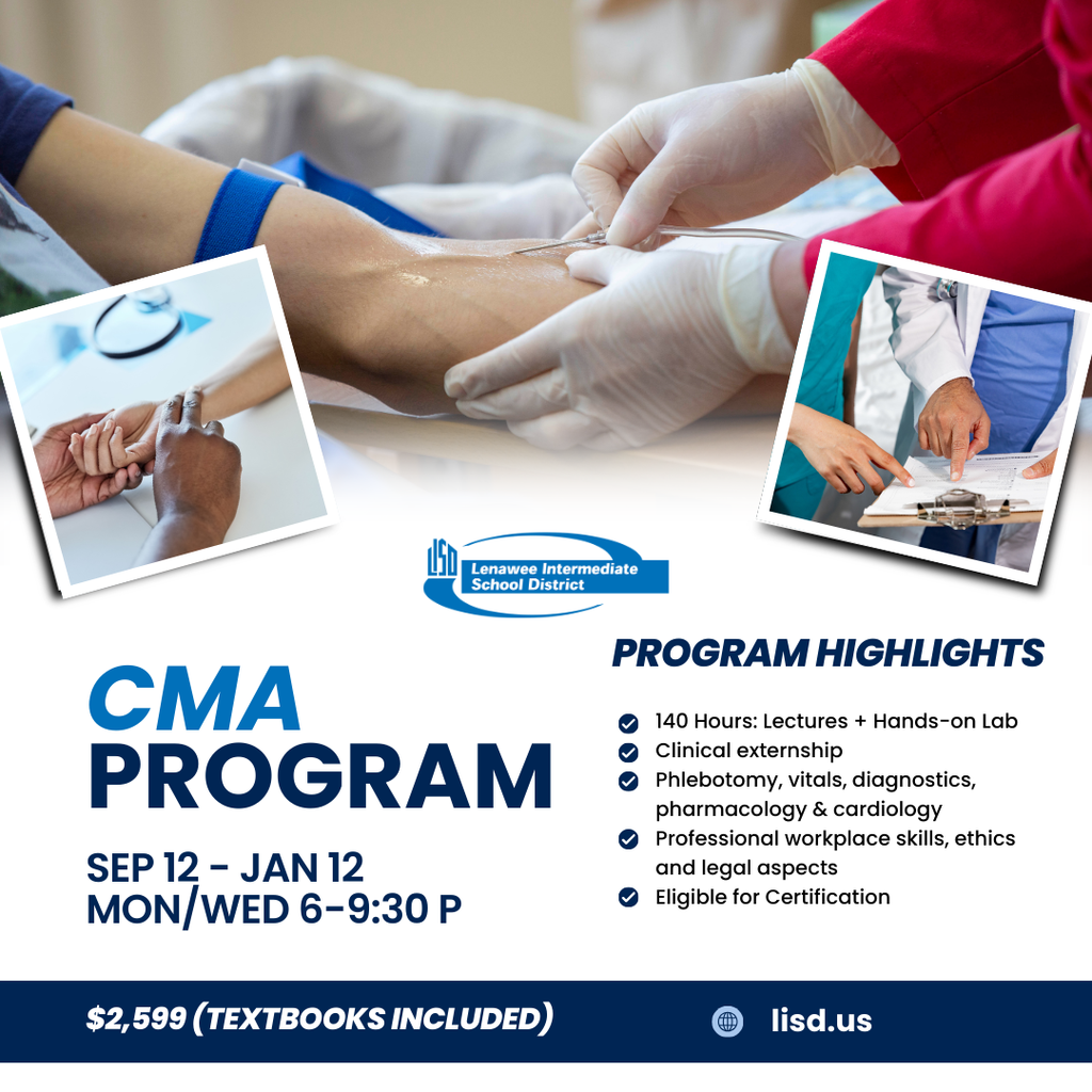 A graphic explaining out CMA Program training in Adult Education that is beginning in September