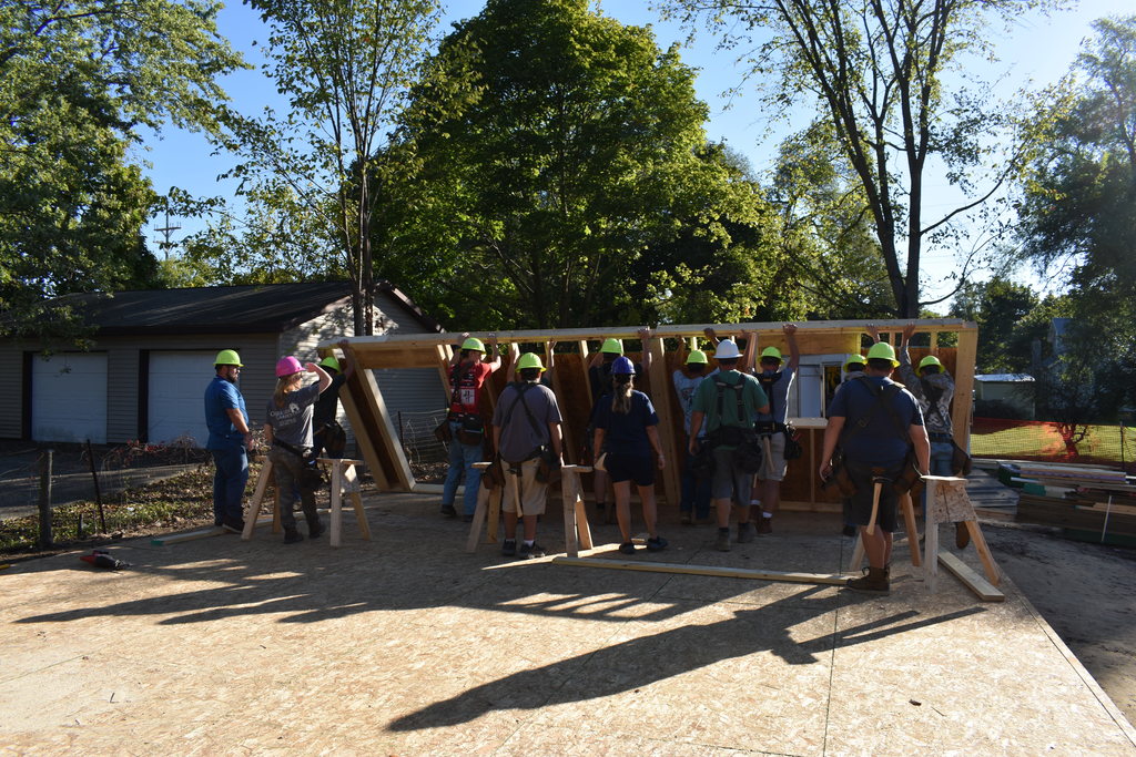 First wall going up with all students hands on deck 