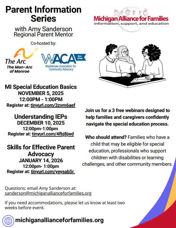 parent information series flyer with details and registration links
