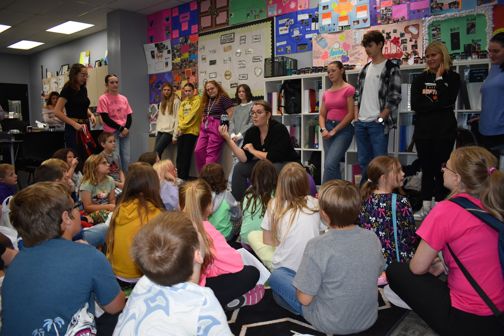 Jody Hillard speaks to a classroom of students about the project coming up