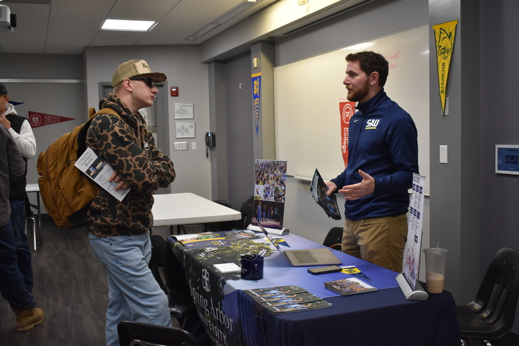 a student chats with Spring Arbor