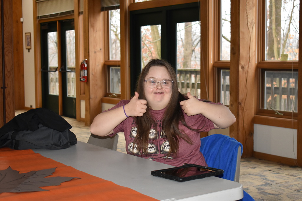 A student giving me the thumbs up