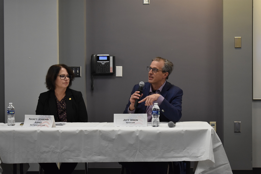 Senator Jeff Irwin addressing the group