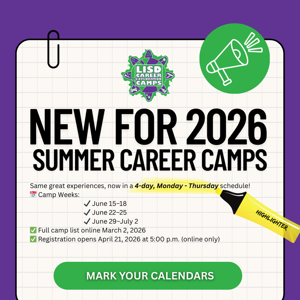 Graphic that has details about the dates for summer camp and informs people that camps will be 4 days this year