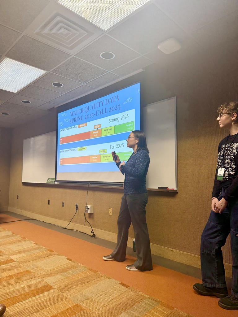 Student and Instructor Presenting in front of room of 75 people.