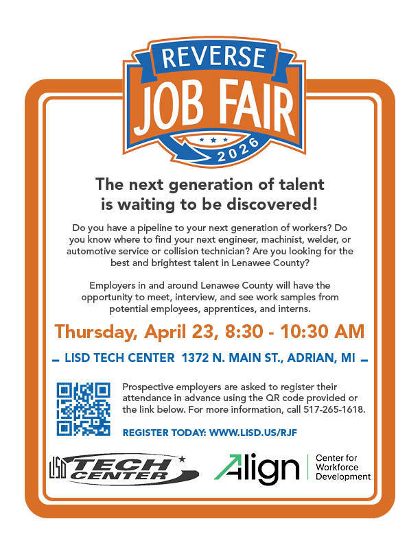 A flyer with all of the details related to the Reverse Job Fair on April 23, 2026