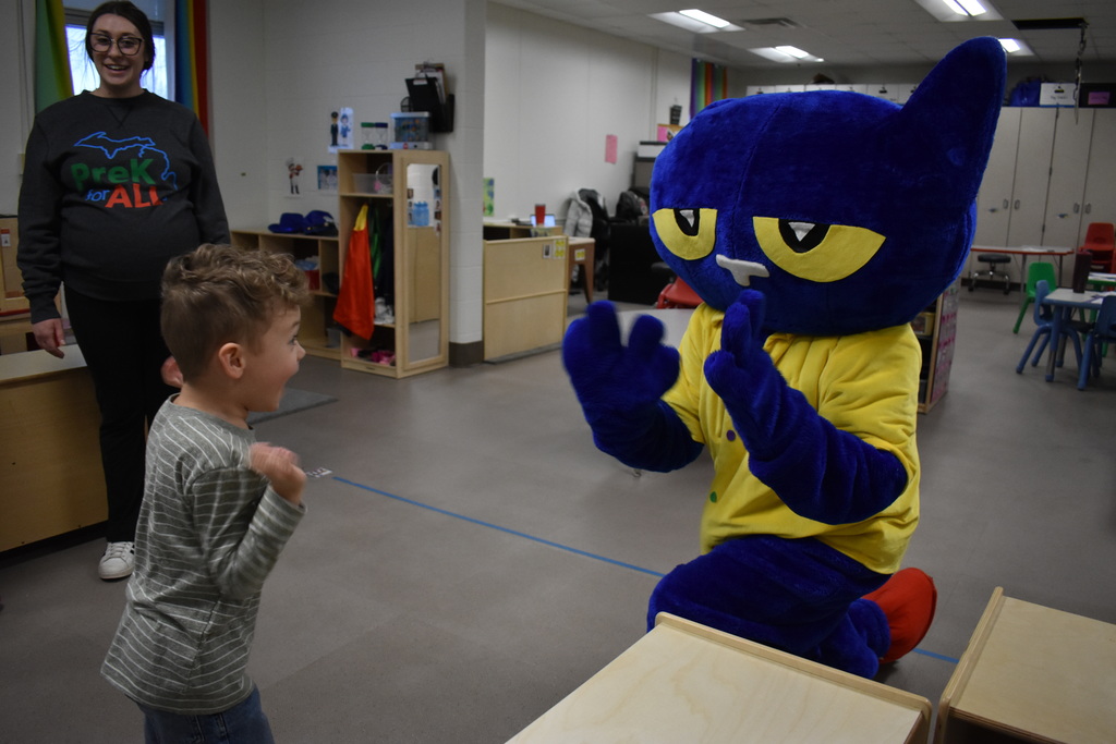 A very excited kid about a visit from Pete the Cat