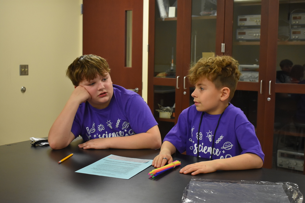 Two students chatting at their table