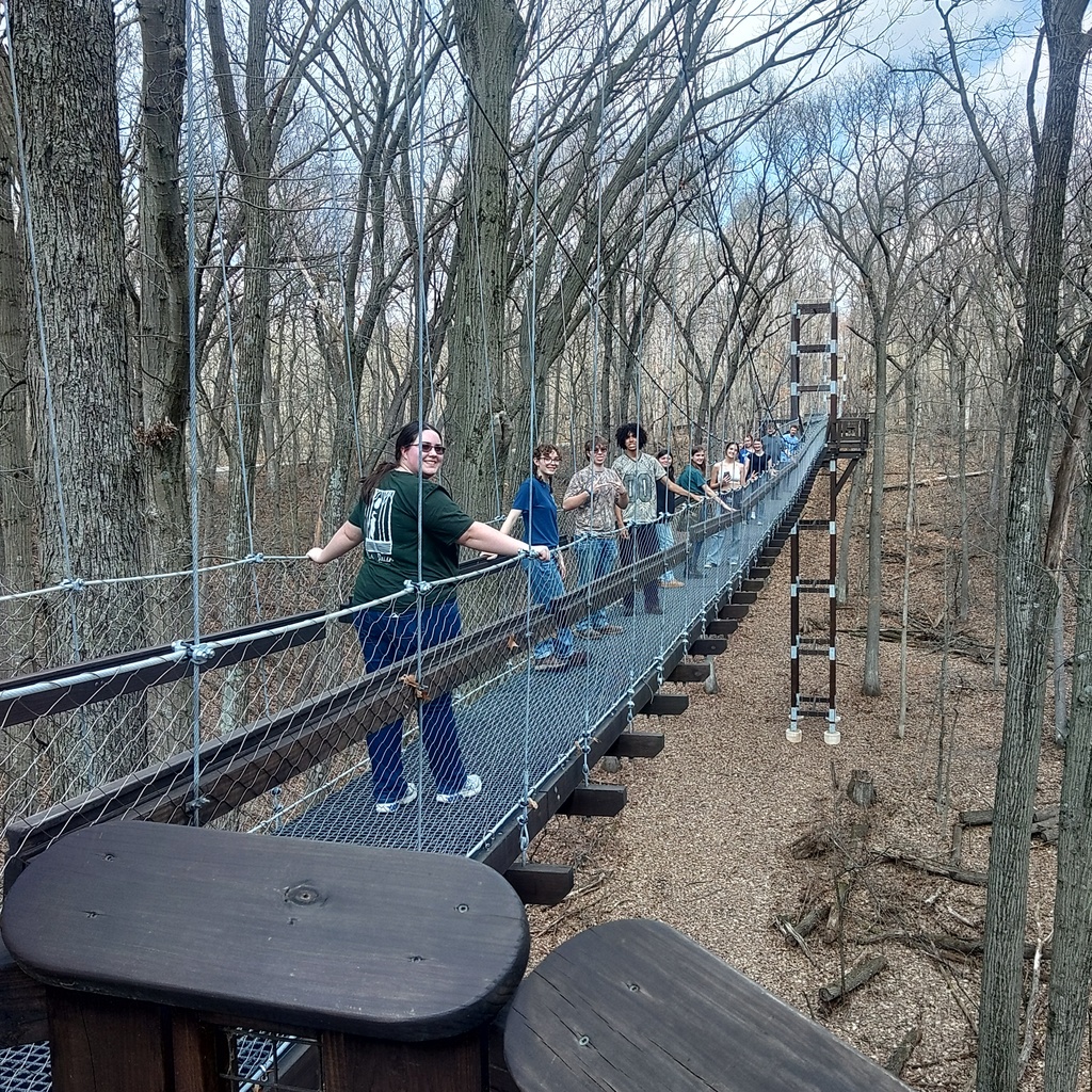 Students walk across skywalk as a reward at the end of contest.
