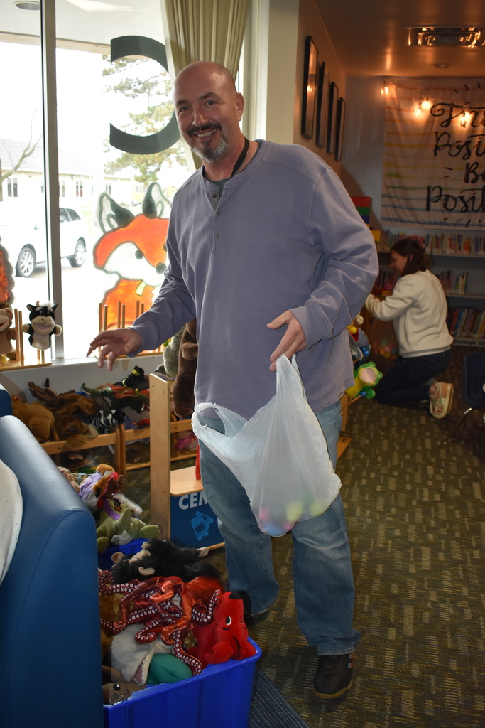 a staff member searching for eggs