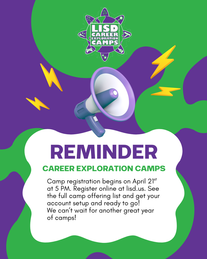 A graphic with the career camp logo stating that camp registration opens tomorrow April 21 at 5 PM