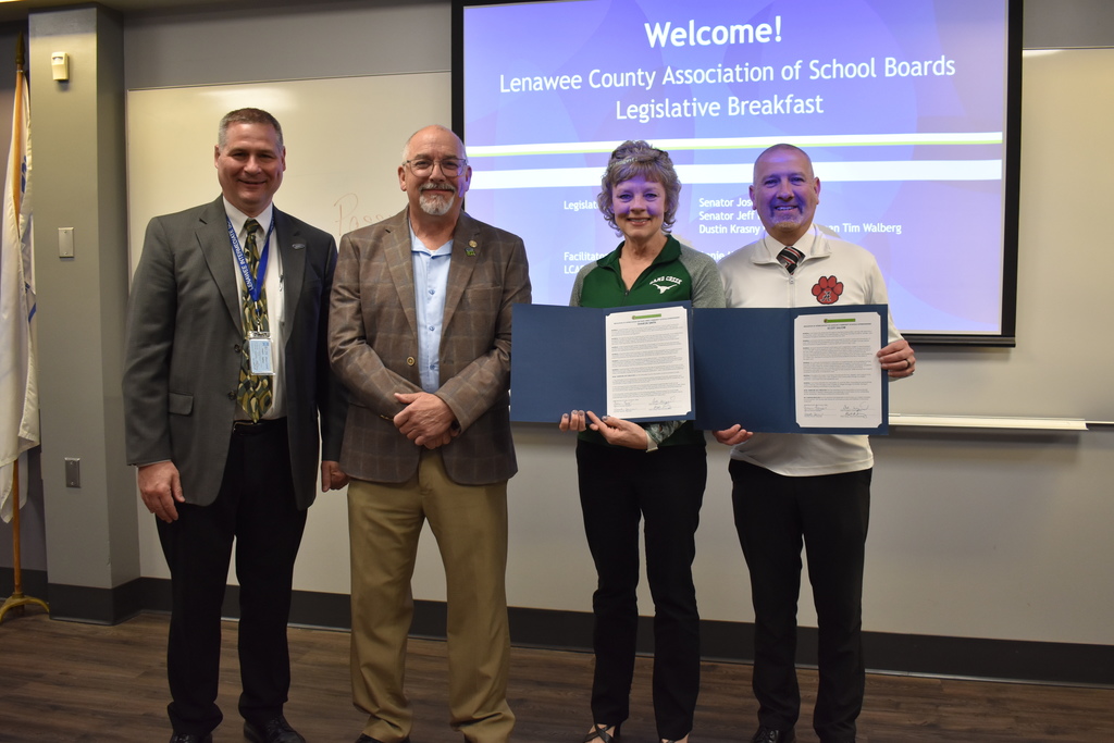 Two superintendents retiring with Superintendent Mark Haag and Senator Bellino