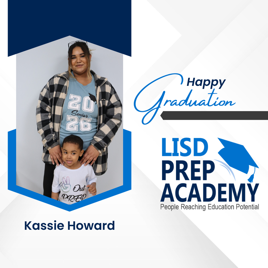 A graduation post graphic with Kassie Howard and her son's photo