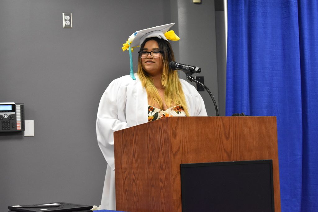 A graduate giving her speech