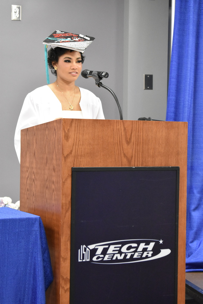 A graduate giving her speech