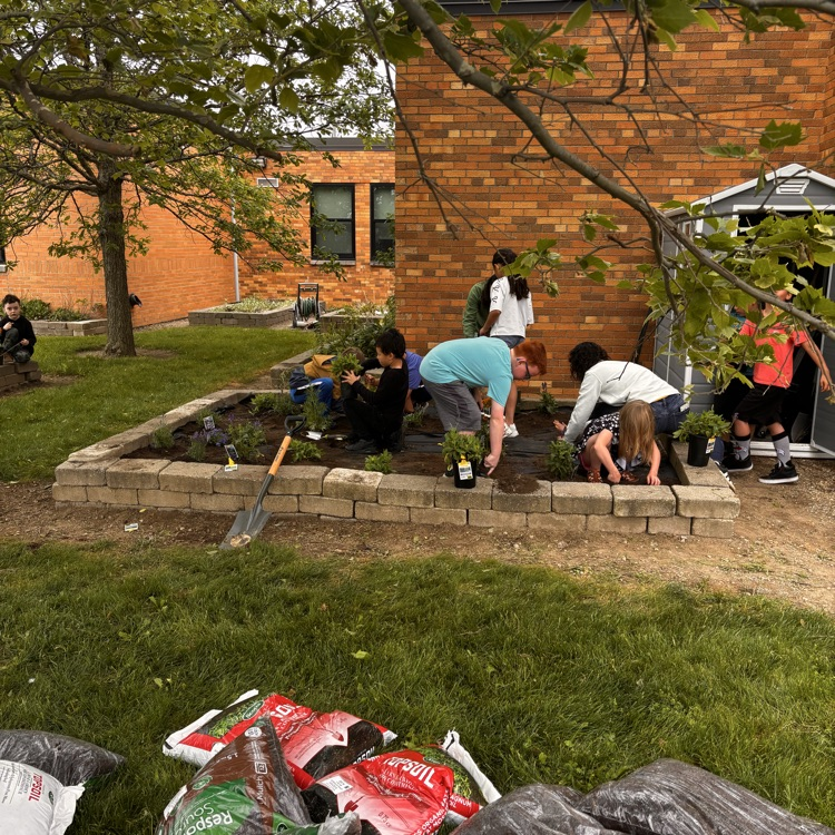 students planting at their school