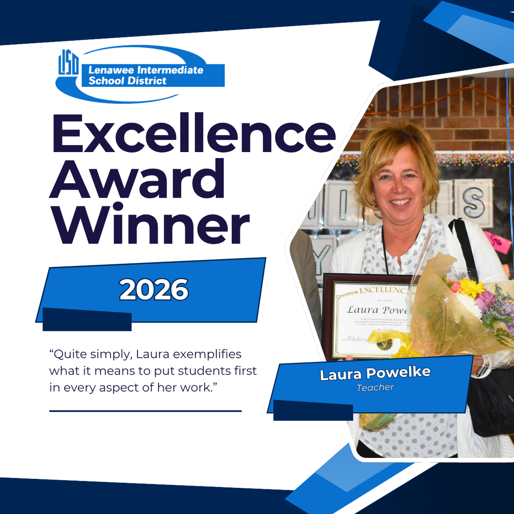 Excellence Award graphic featuring the photo of Laura Powelke