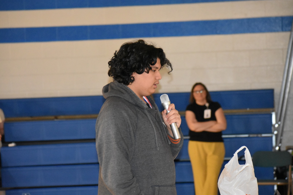 A student singing a song