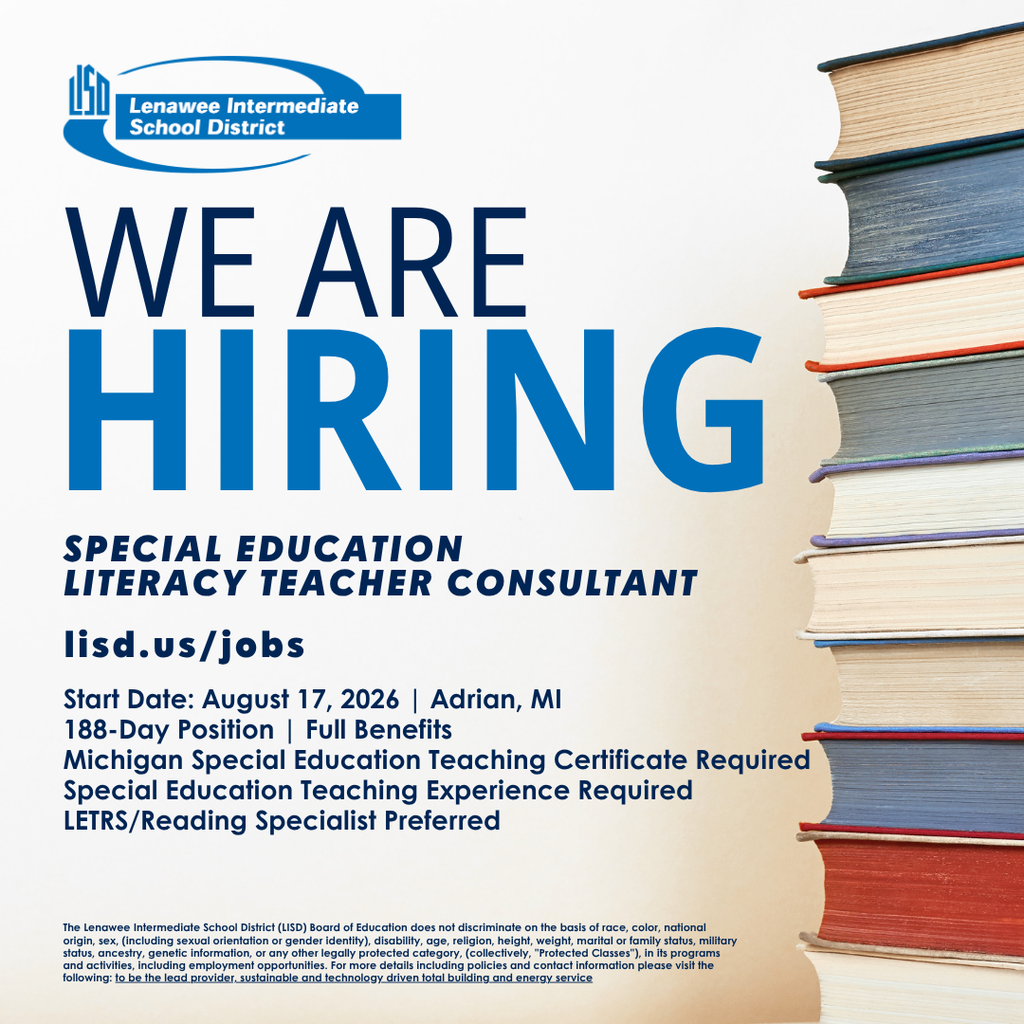 A graphic with information about the Special Education Literacy Teacher Consultant position