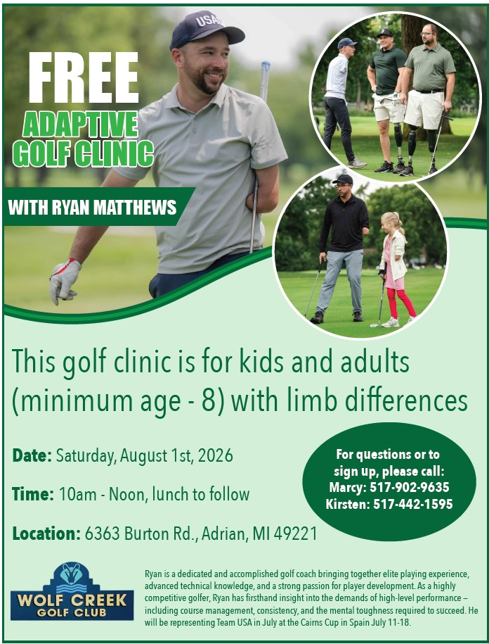 A graphic about the adaptive golf clinic being held in August