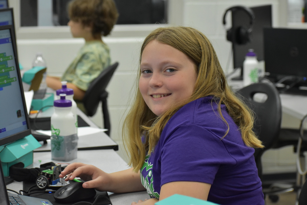 A young student on the computer