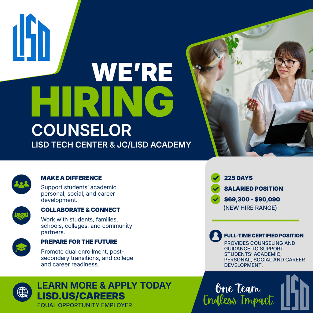 Hiring ad for a counselor position featuring details about the position