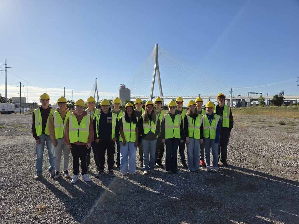 class photo at Gordie Howe Bridge