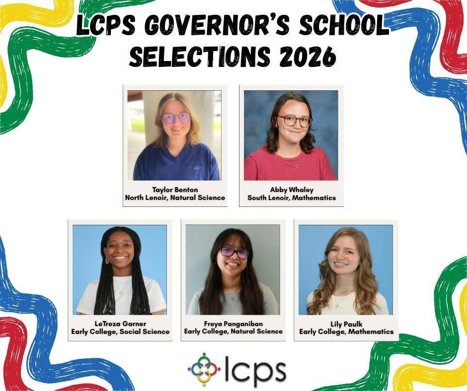 A graphic showing the five students selected for Governor's School