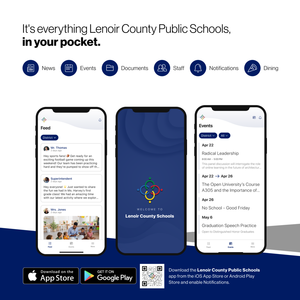 A flyer advertising the new Lenoir County Public Schools app