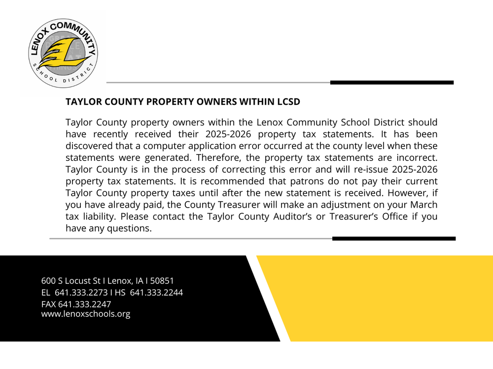 Taylor County property owners within the Lenox Community School District